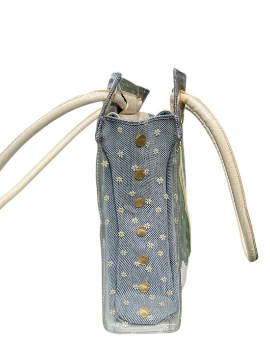 Hammitt Benjamin Style Tote Daisy Denim Clear Panels Leather Trim Large Bag - Picture 2 of 10